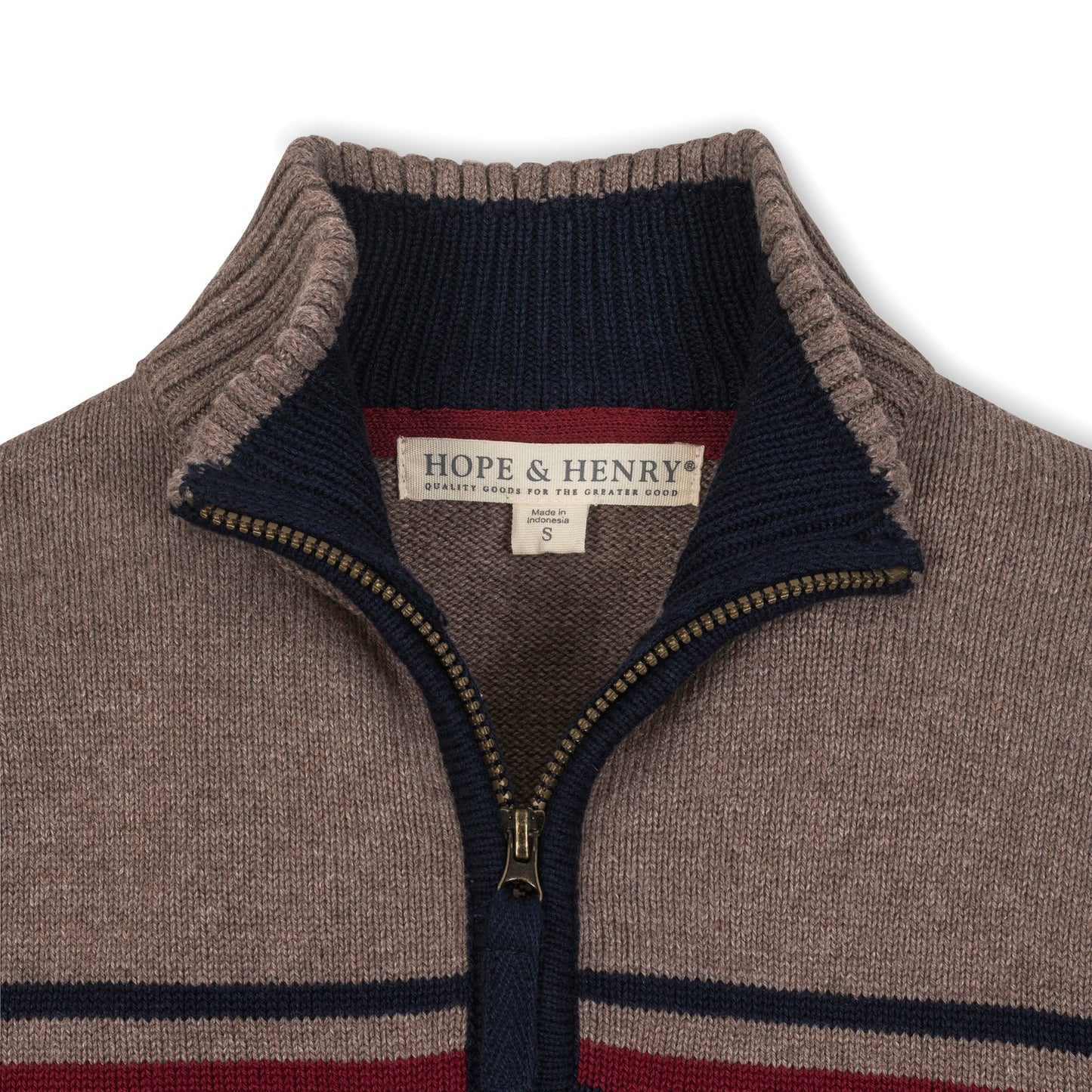 Organic Cotton Brown/Navy/Red Half Zip Sweater