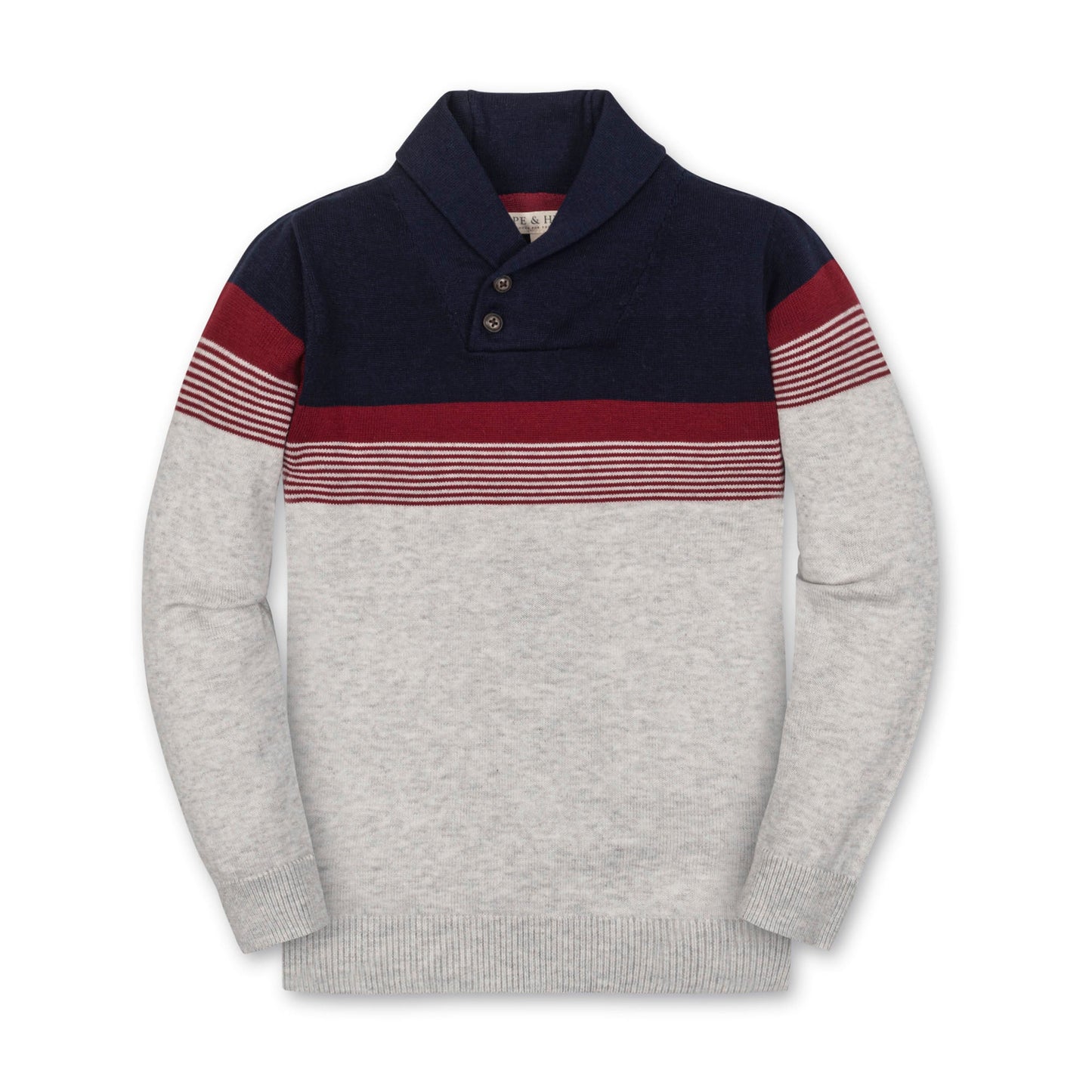 Organic Cotton Red/White/Blue Knit Shawl Collar Sweater