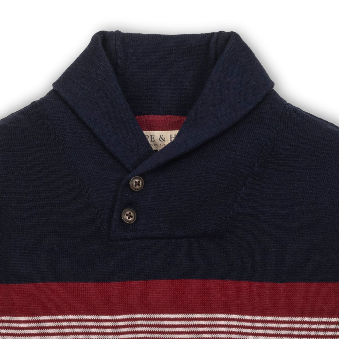 Organic Cotton Red/White/Blue Knit Shawl Collar Sweater