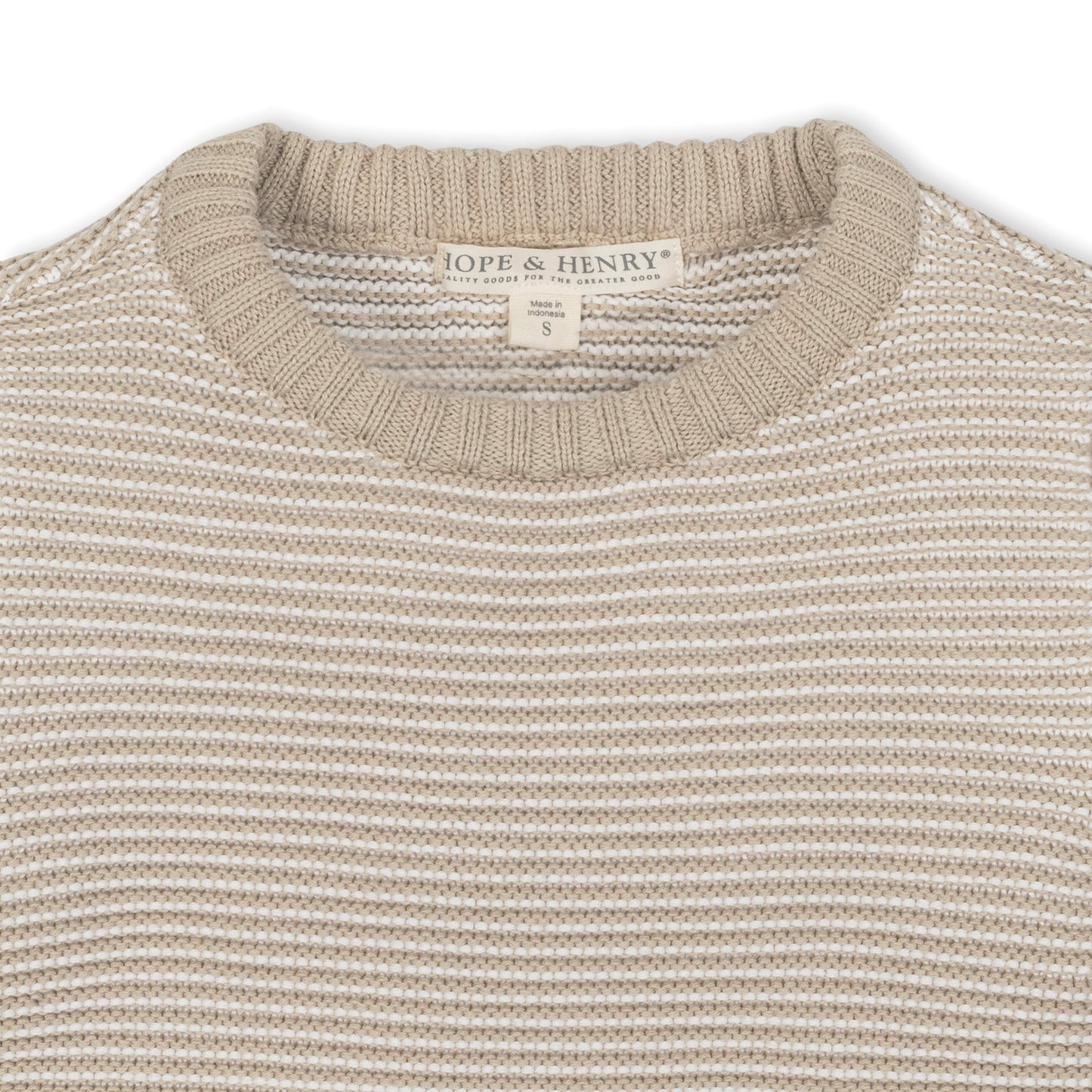 Organic Cotton Neutral Beige Stripe Crewneck Sweater