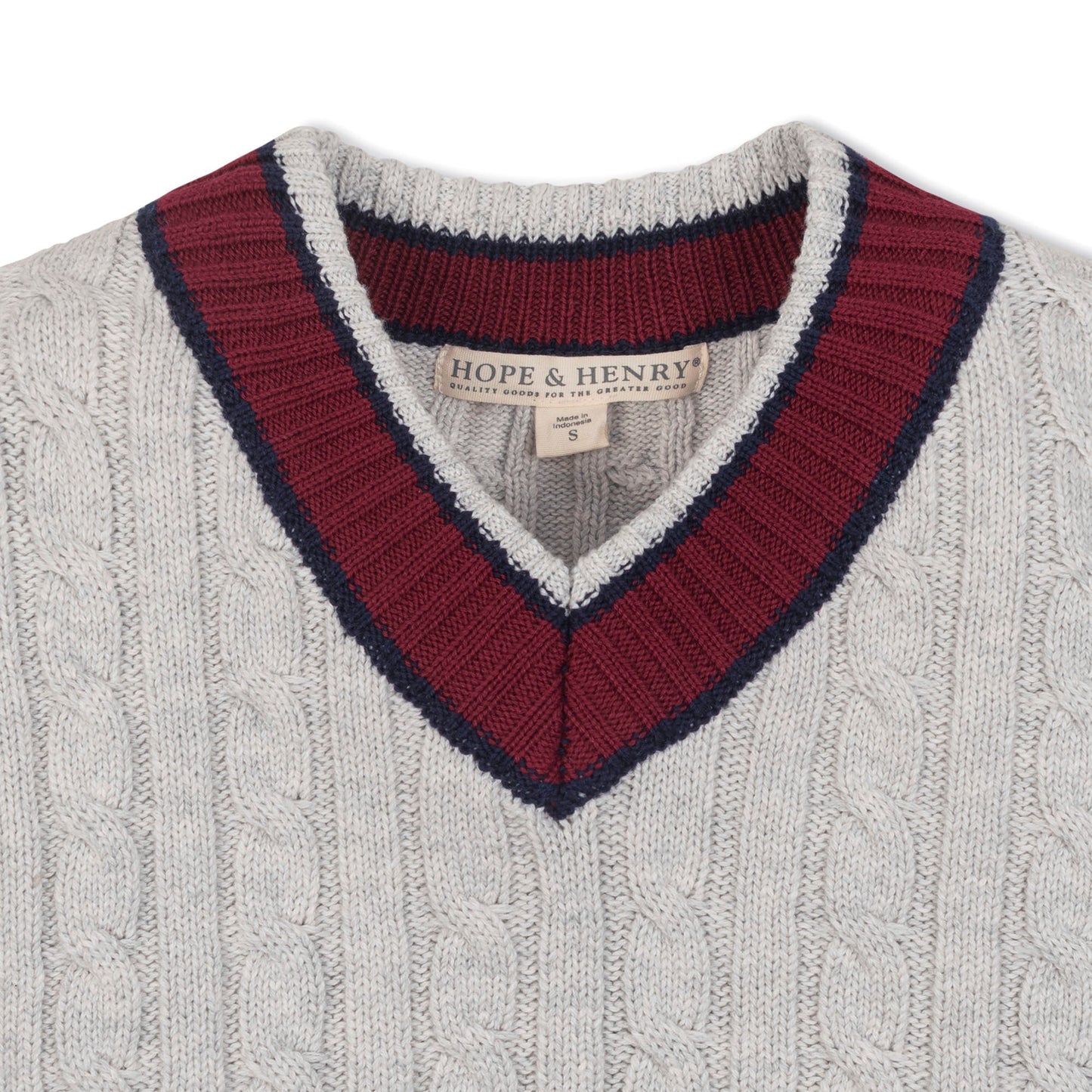 Organic Cotton Cable Knit V-Neck Cricket Sweater