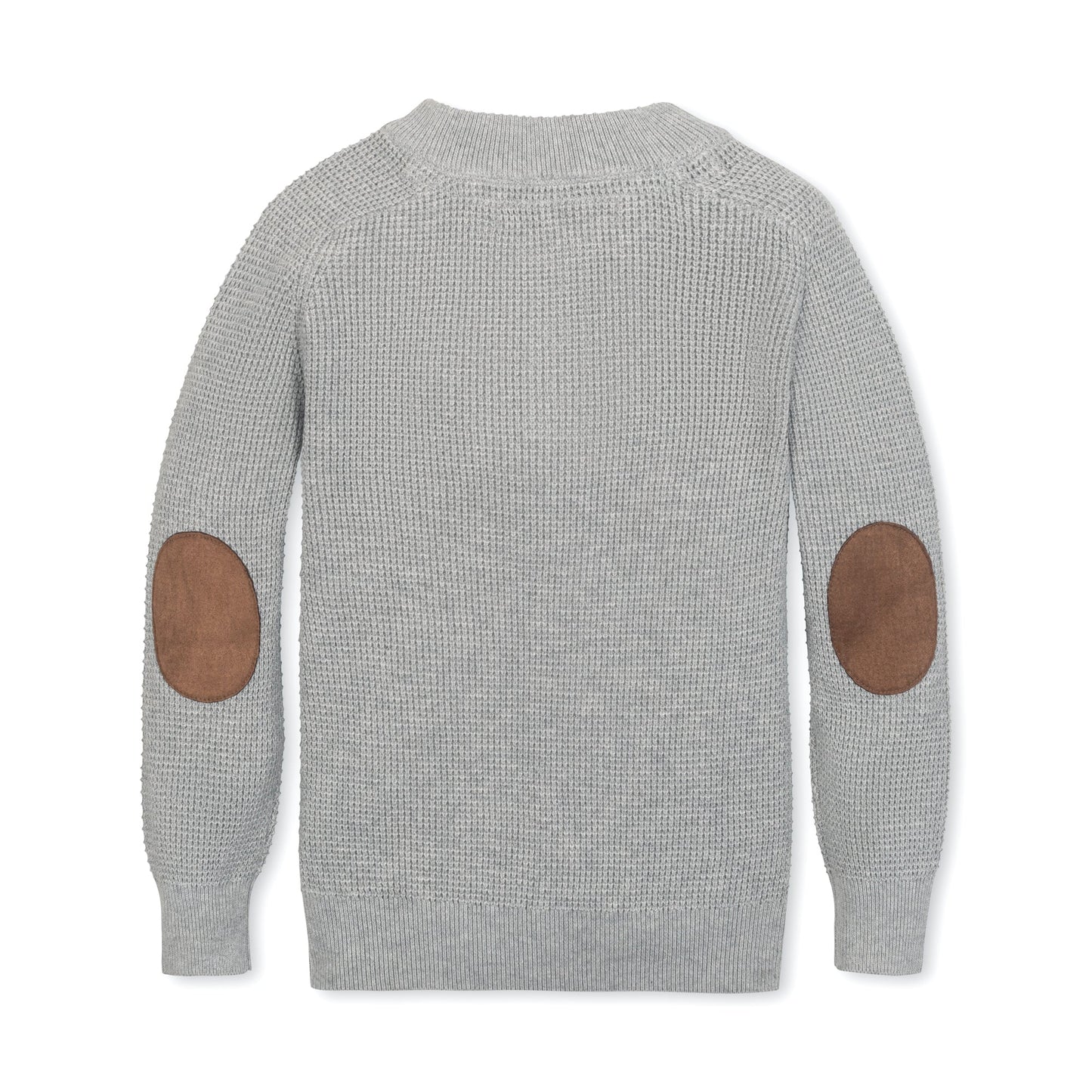 Organic Cotton Grey Knit Sweater Henley with Elbow Patches