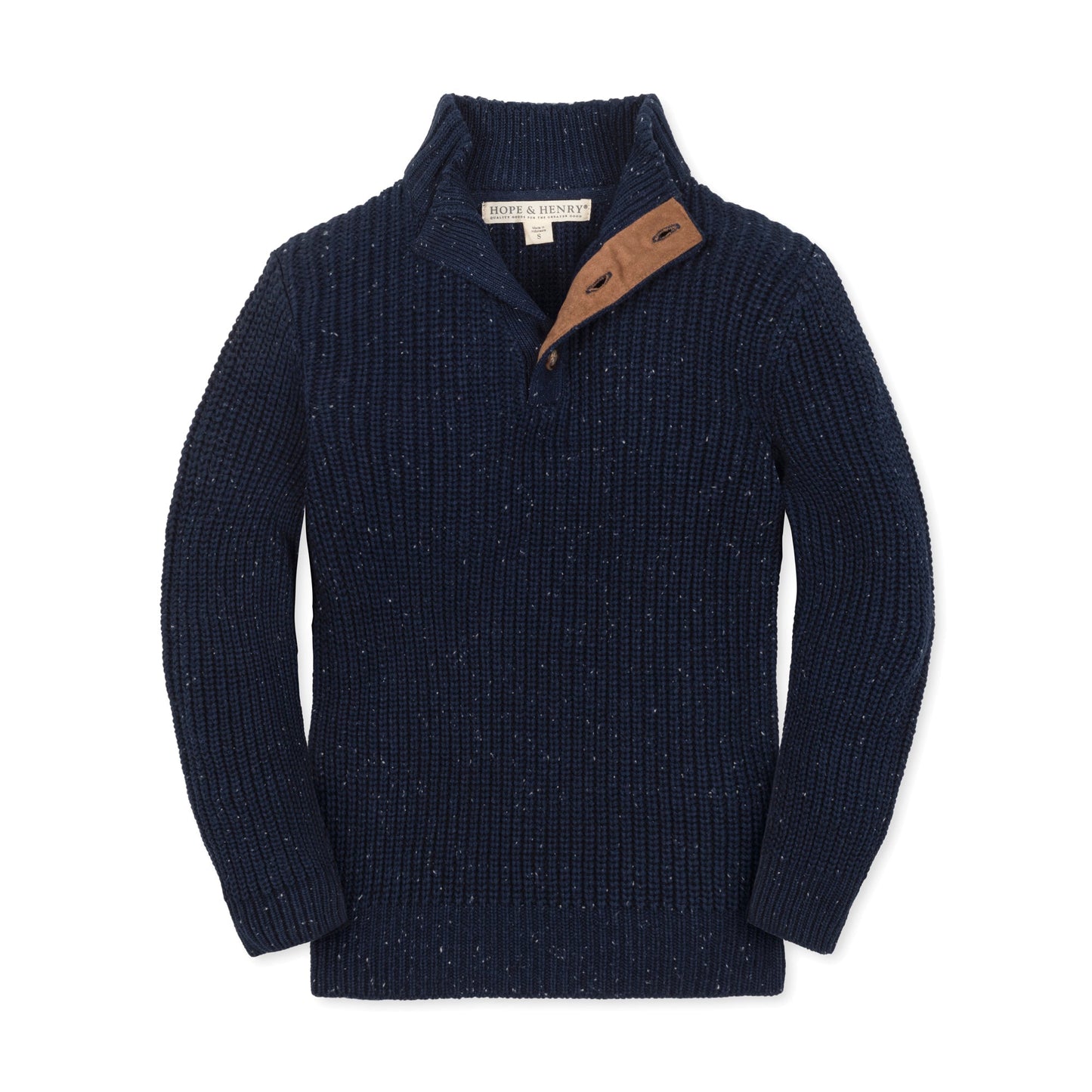 Organic Cotton Navy Chunky Knit Mock Neck Sweater