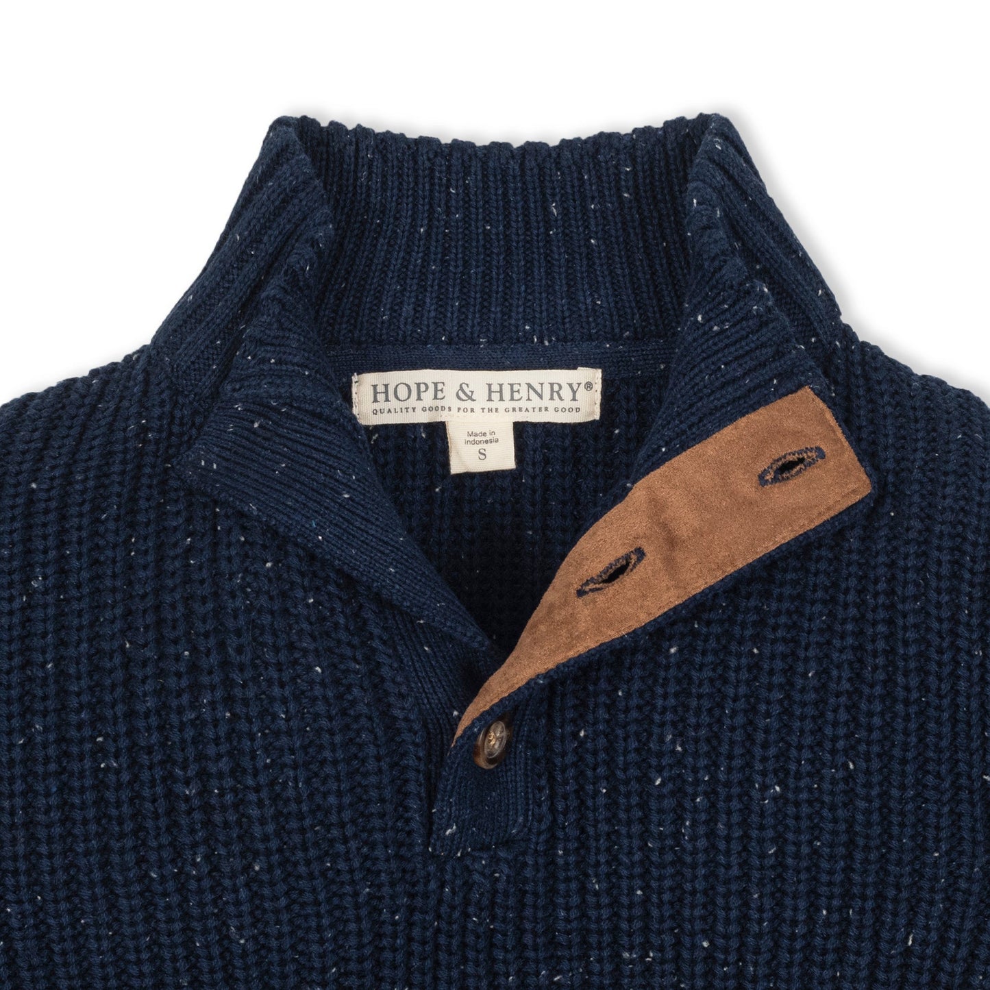 Organic Cotton Navy Chunky Knit Mock Neck Sweater