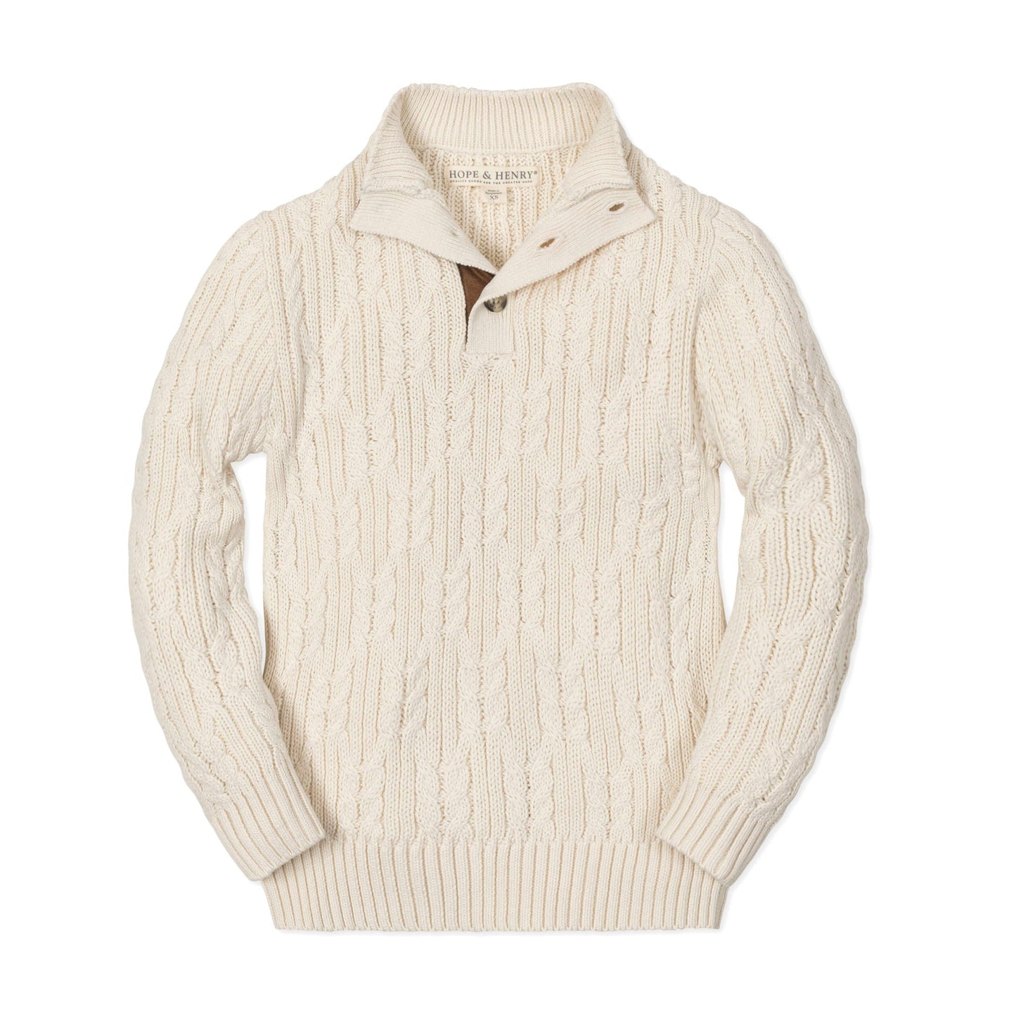 Organic Cotton White Cable Knit Mock Neck Sweater