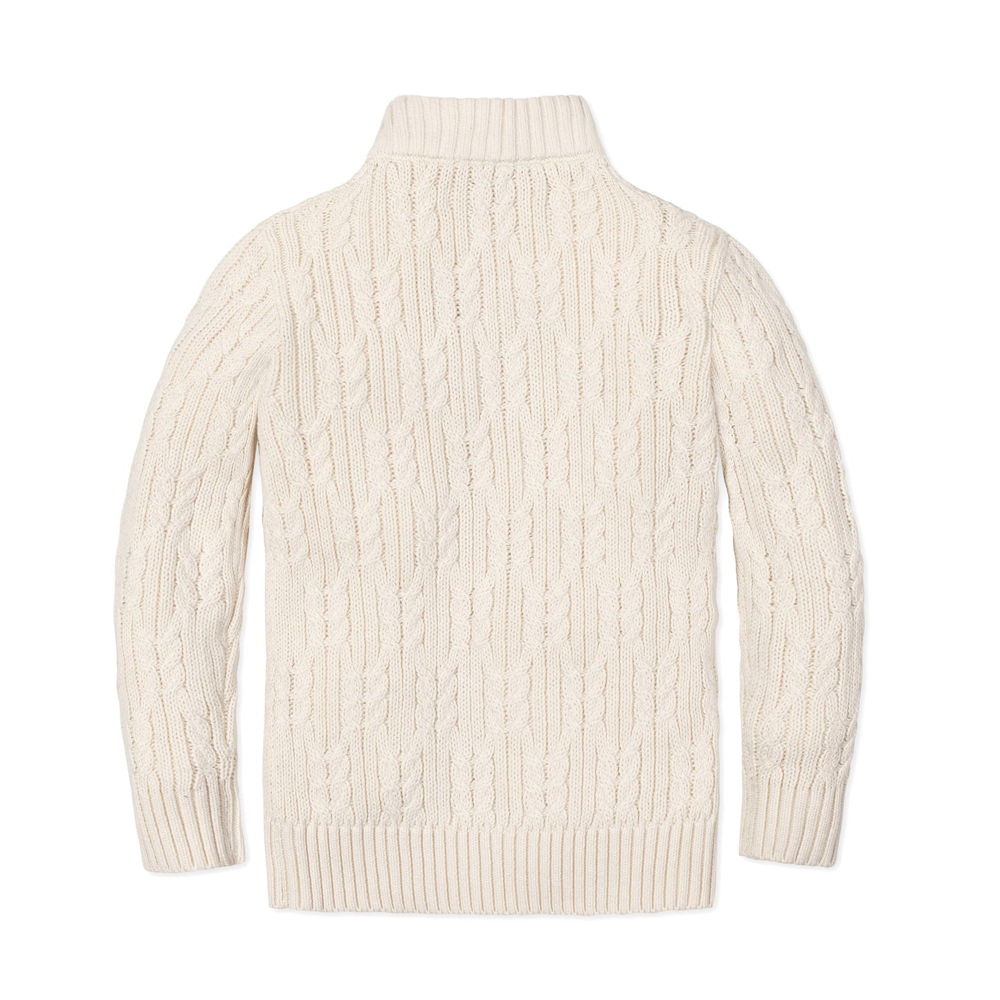 Organic Cotton White Cable Knit Mock Neck Sweater
