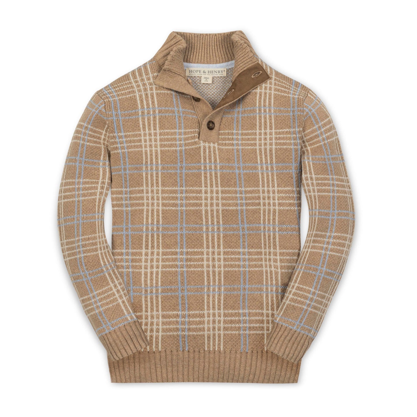 Organic Cotton Brown/Blue Plaid Mock Neck Sweater