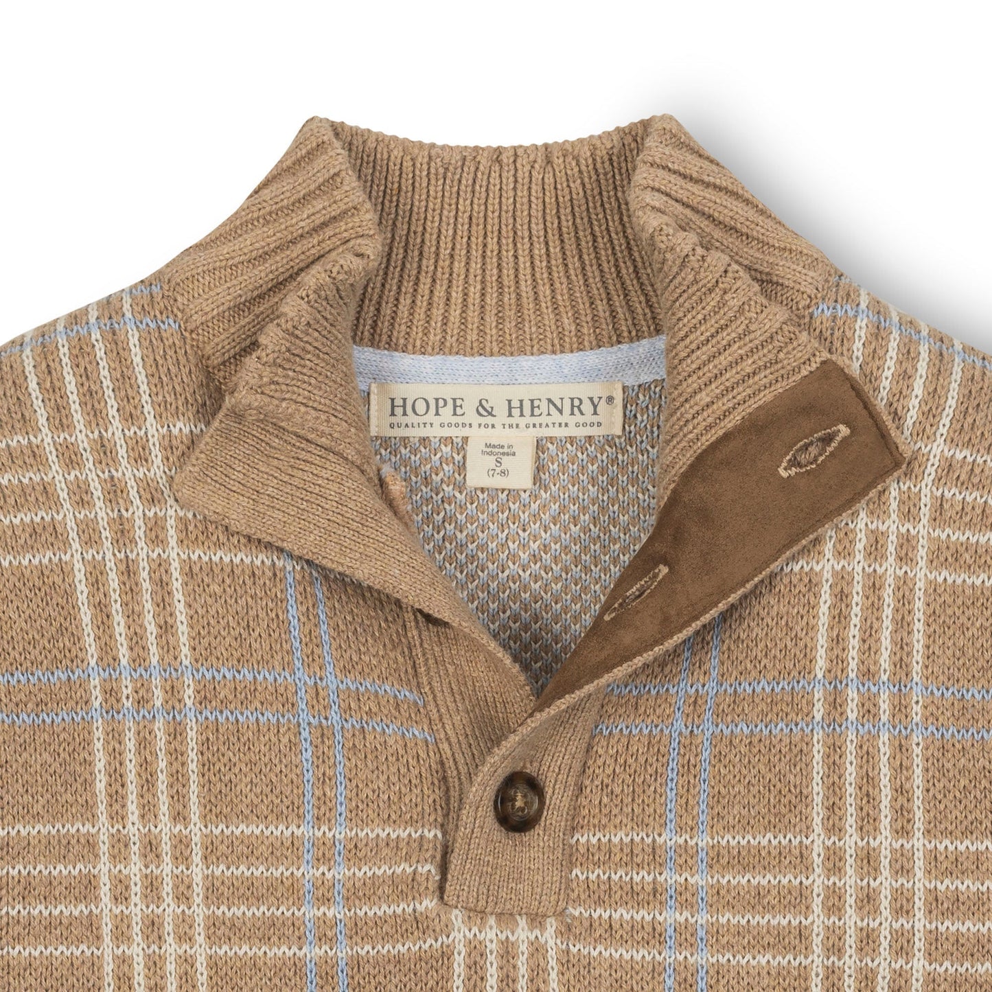 Organic Cotton Brown/Blue Plaid Mock Neck Sweater