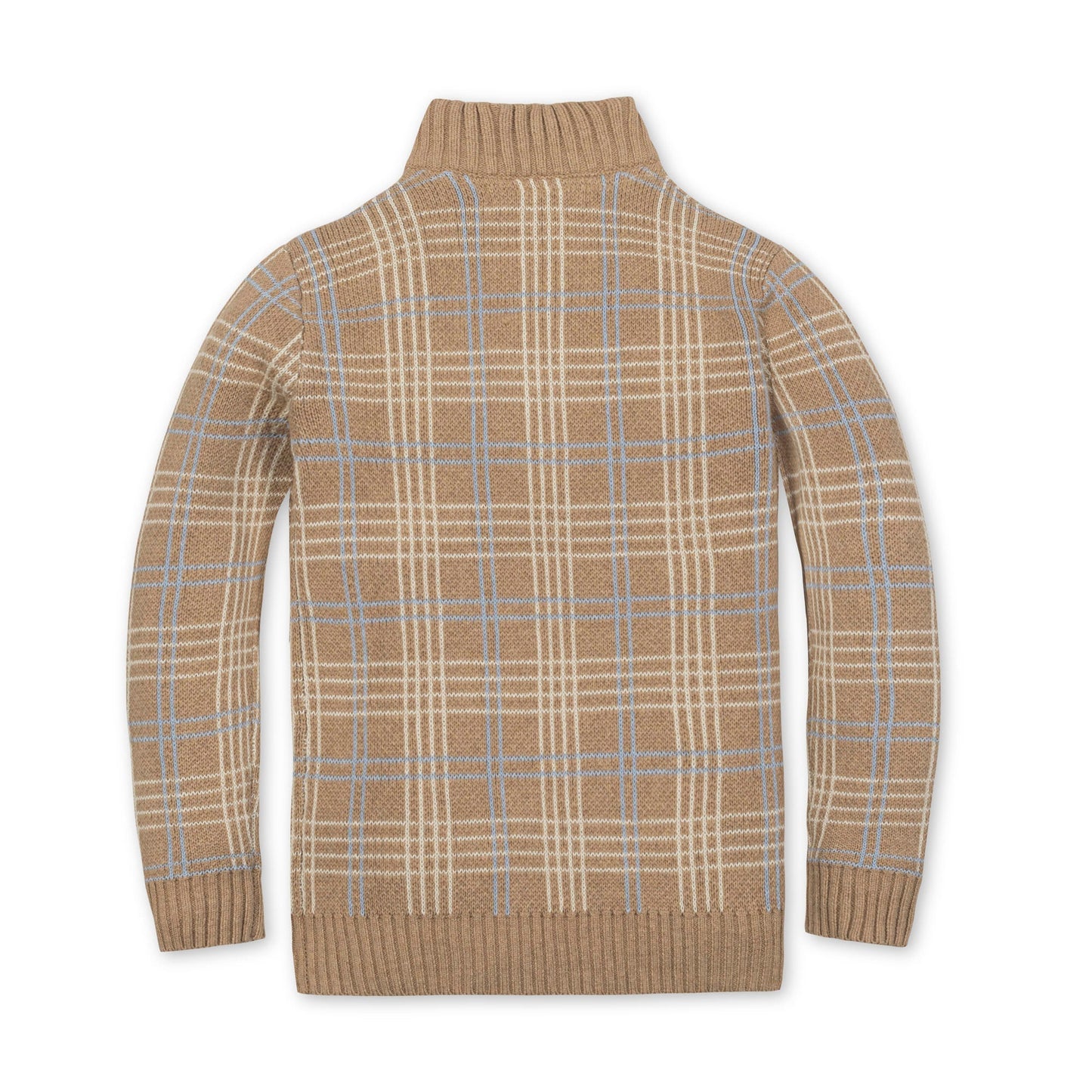 Organic Cotton Brown/Blue Plaid Mock Neck Sweater