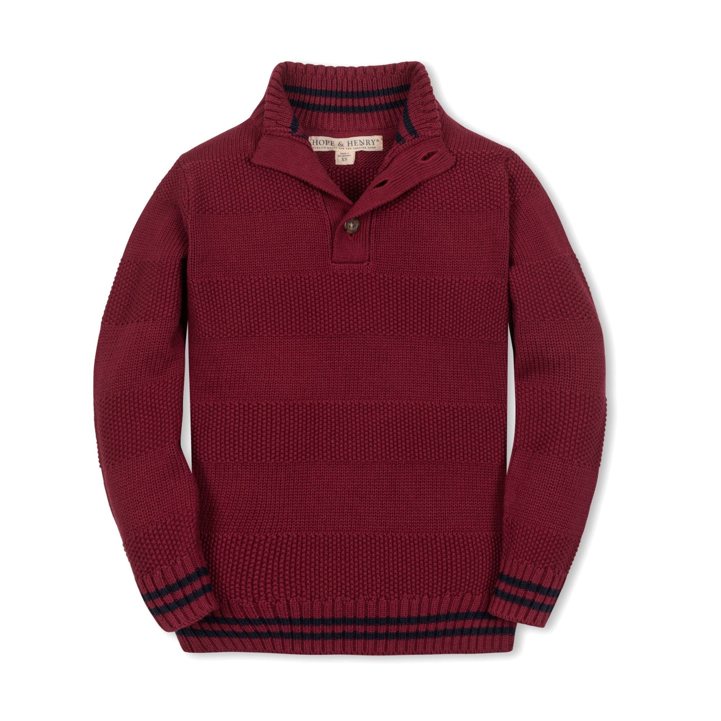 Organic Cotton Red and Navy Rib Knit Mock Neck Stripe Sweater