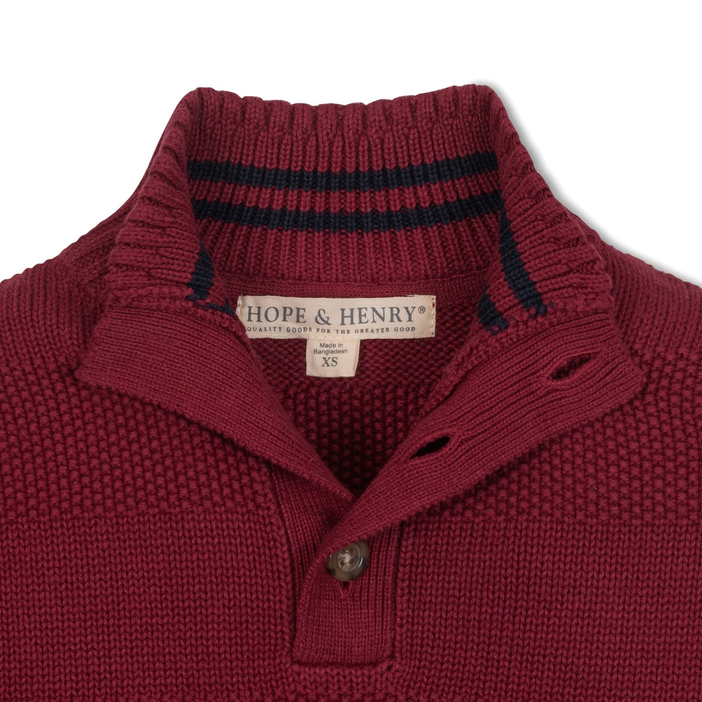 Organic Cotton Red and Navy Rib Knit Mock Neck Stripe Sweater