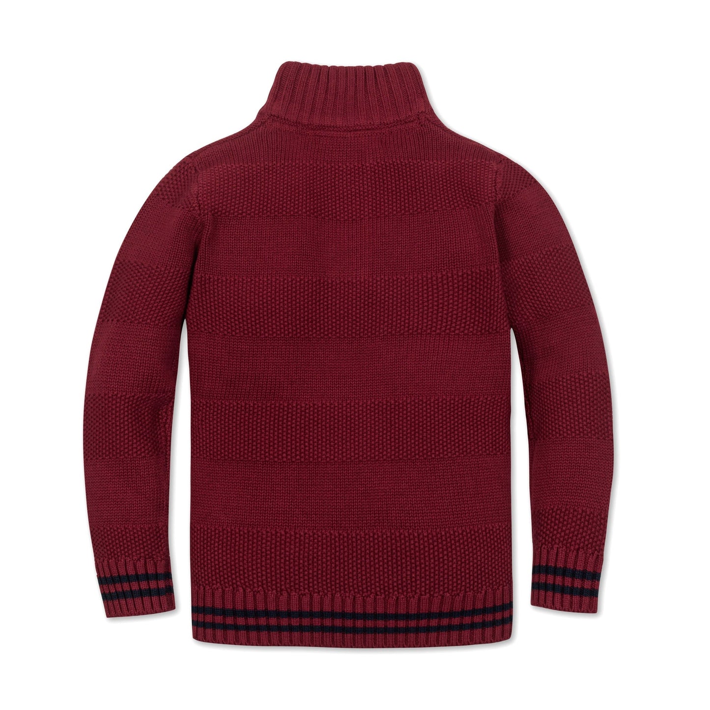 Organic Cotton Red and Navy Rib Knit Mock Neck Stripe Sweater