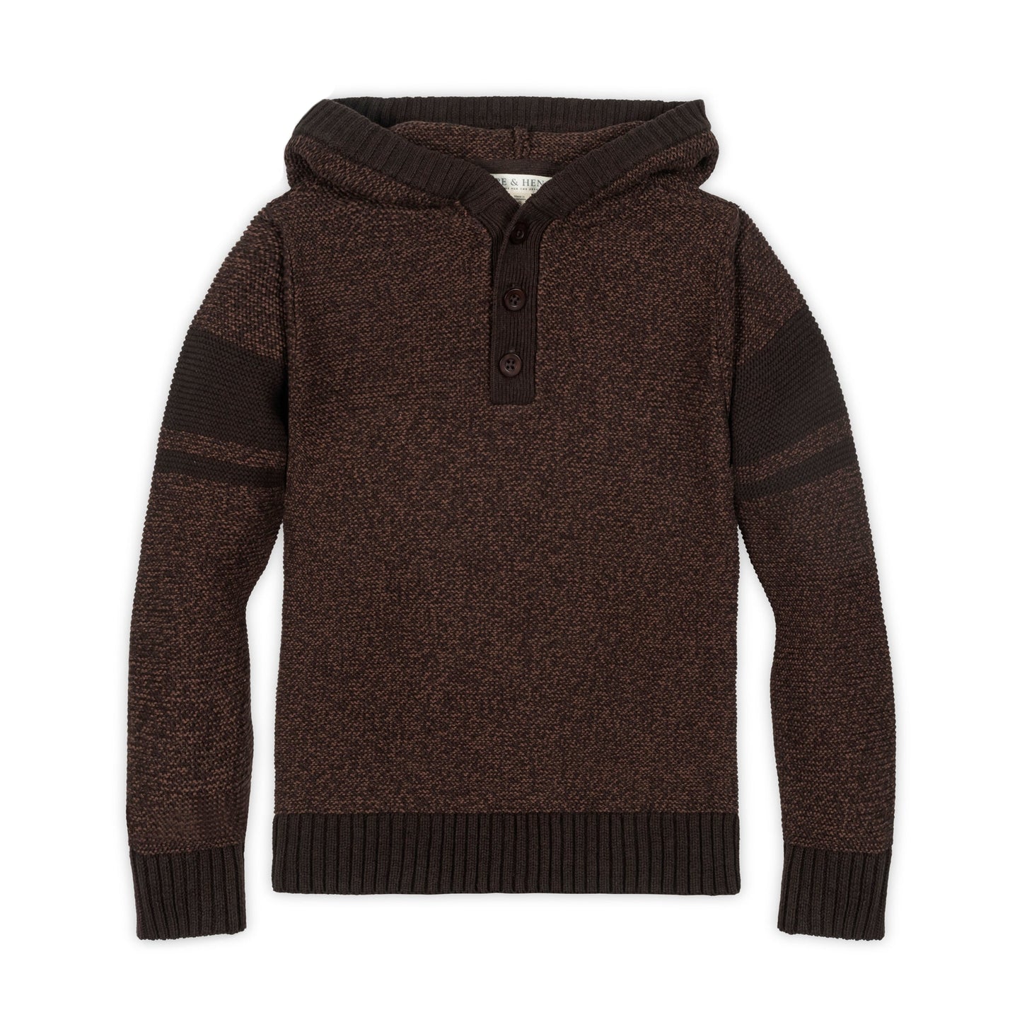 Organic Cotton Brown/Black Rib Knit Hooded Henley Sweater