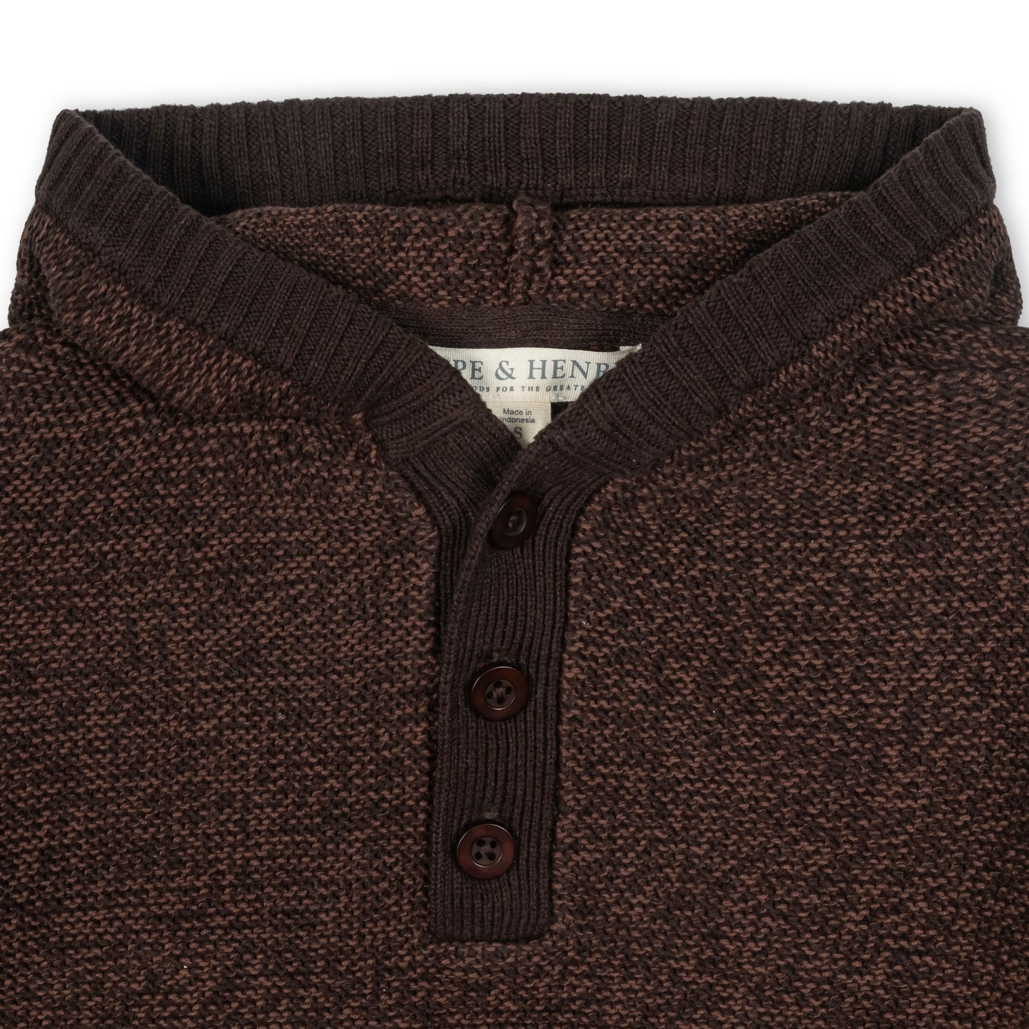 Organic Cotton Brown/Black Rib Knit Hooded Henley Sweater
