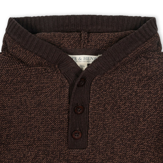 Organic Cotton Brown/Black Rib Knit Hooded Henley Sweater