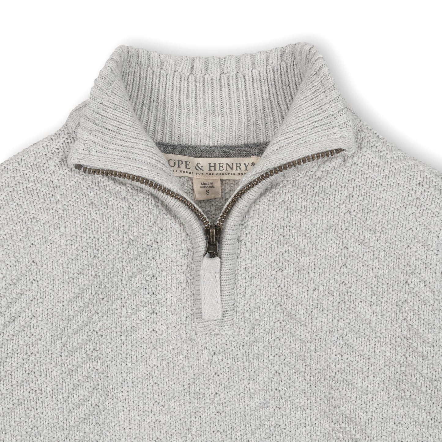 Organic Cotton Grey Half Zip Cable Sweater