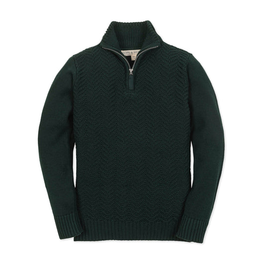 Organic Cotton Rib Knit Half Zip Cable Sweater
