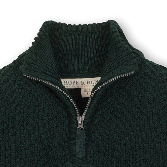 Organic Cotton Rib Knit Half Zip Cable Sweater