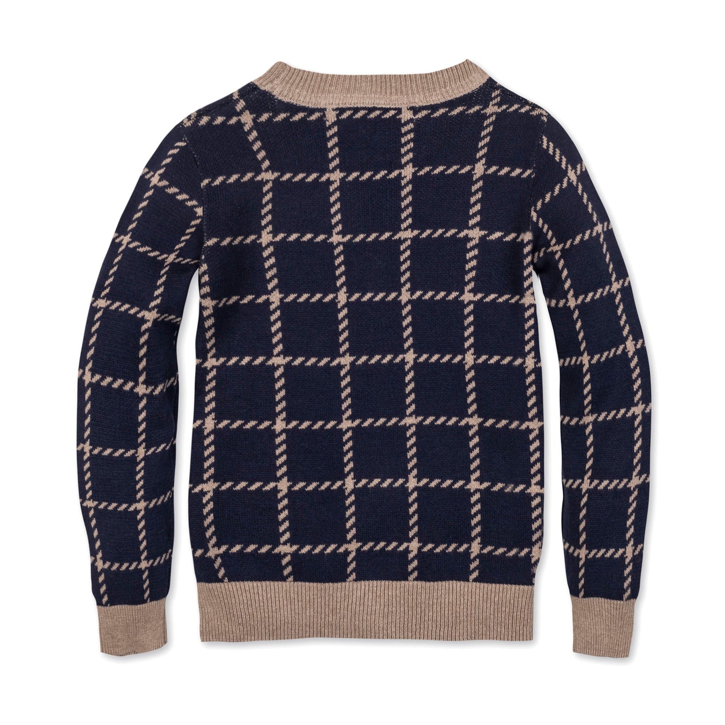 Organic Cotton Navy Blue and Beige Plaid Boyfriend Cardigan