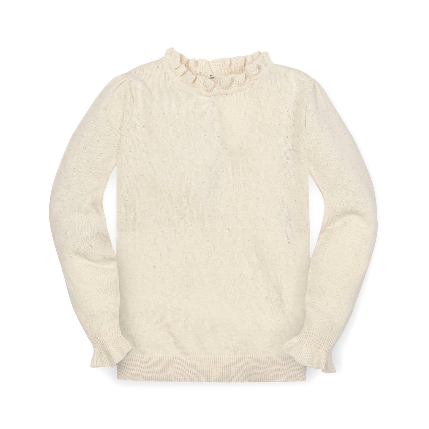Organic Cotton Neutral Ruffle Edge Knit Sweater