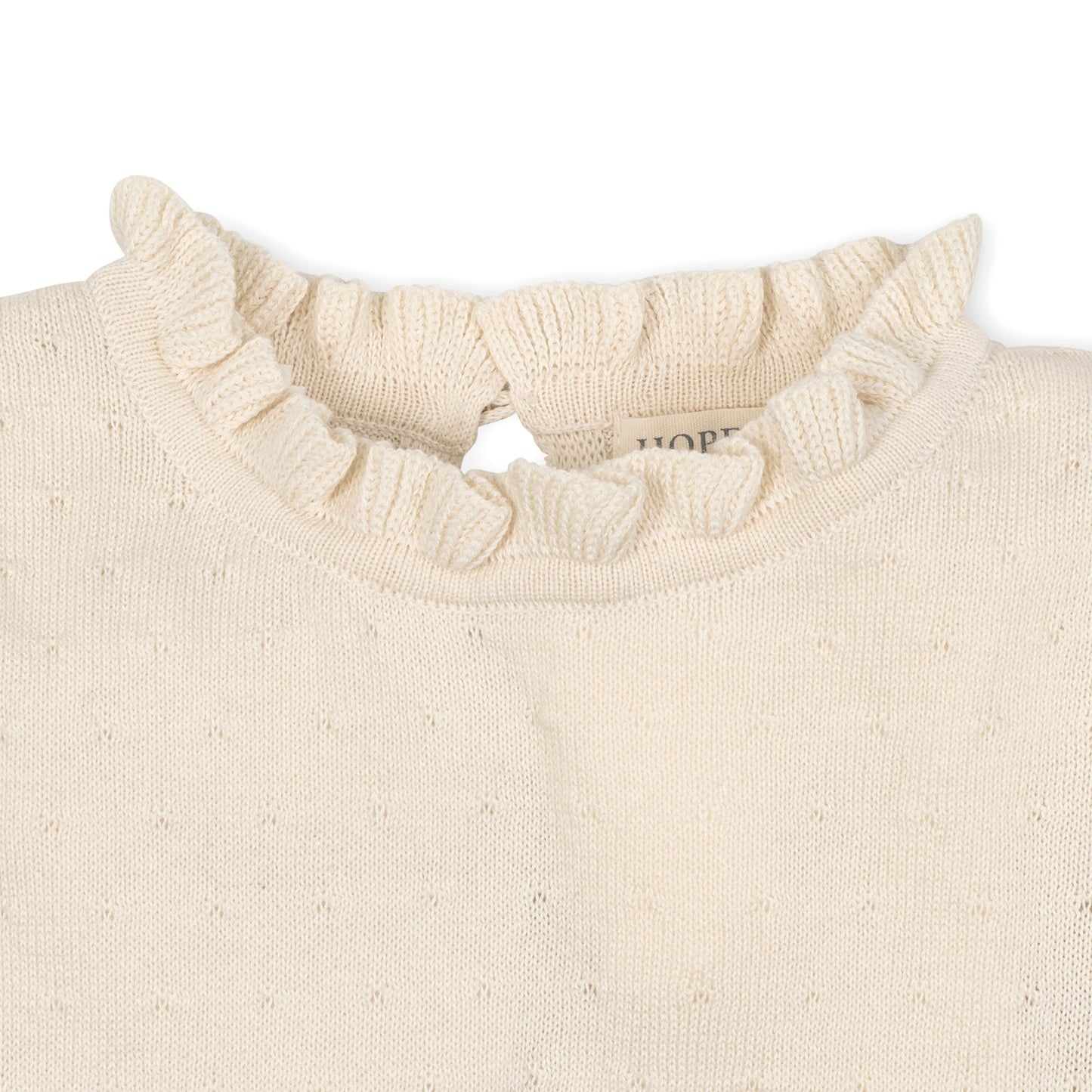 Organic Cotton Neutral Ruffle Edge Knit Sweater