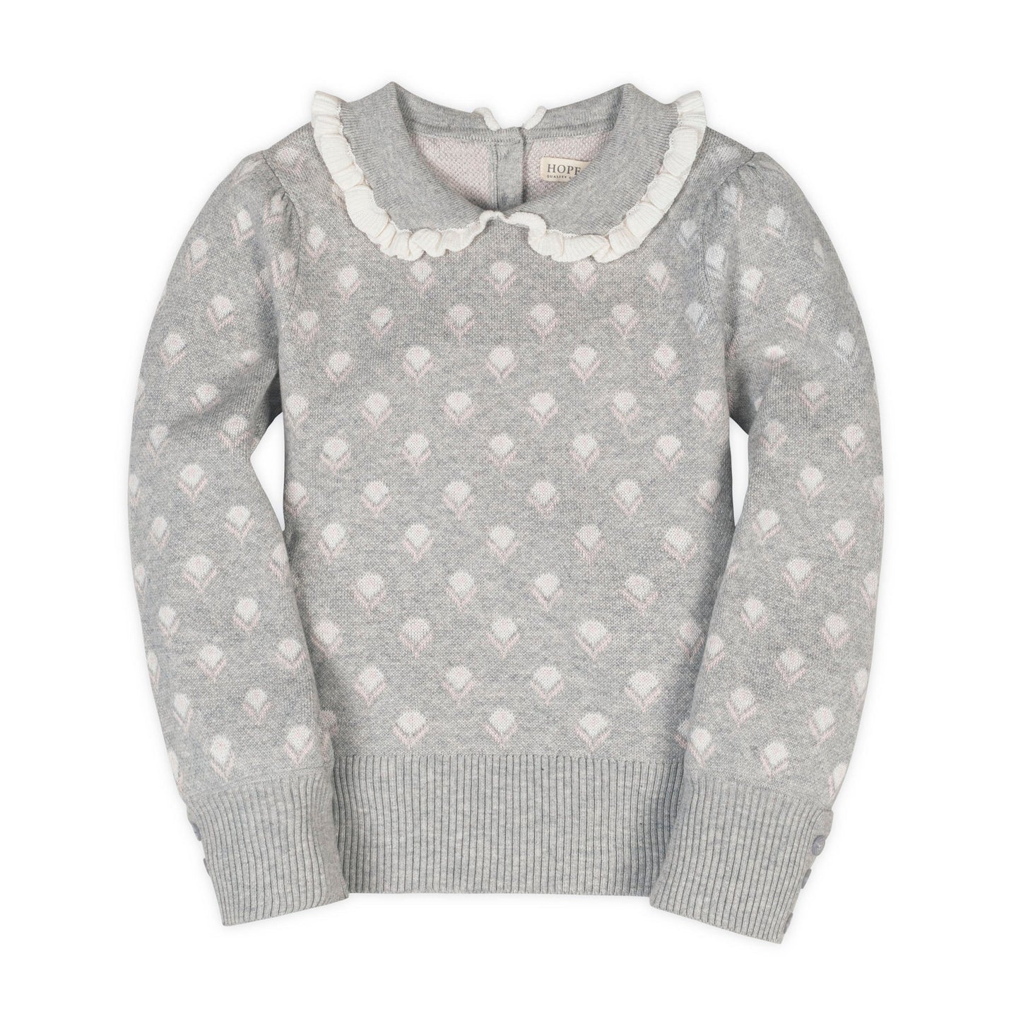 Organic Cotton Gray and White Polkadot Peter Pan Collar Sweater