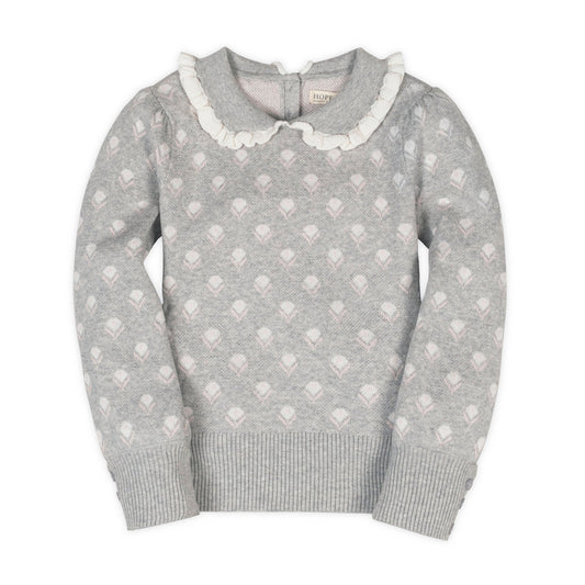 Organic Cotton Gray and White Polkadot Peter Pan Collar Sweater
