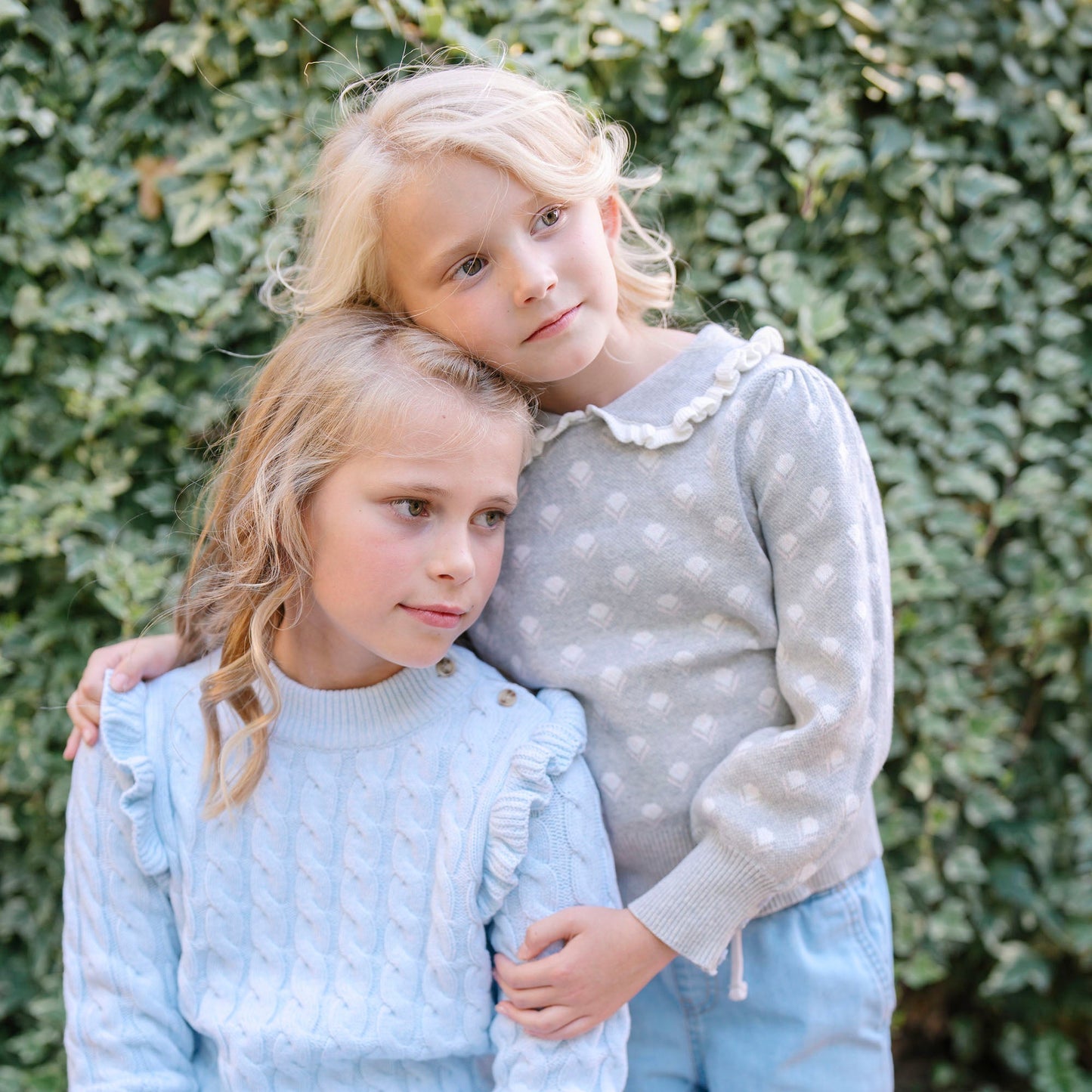 Organic Cotton Gray and White Polkadot Peter Pan Collar Sweater