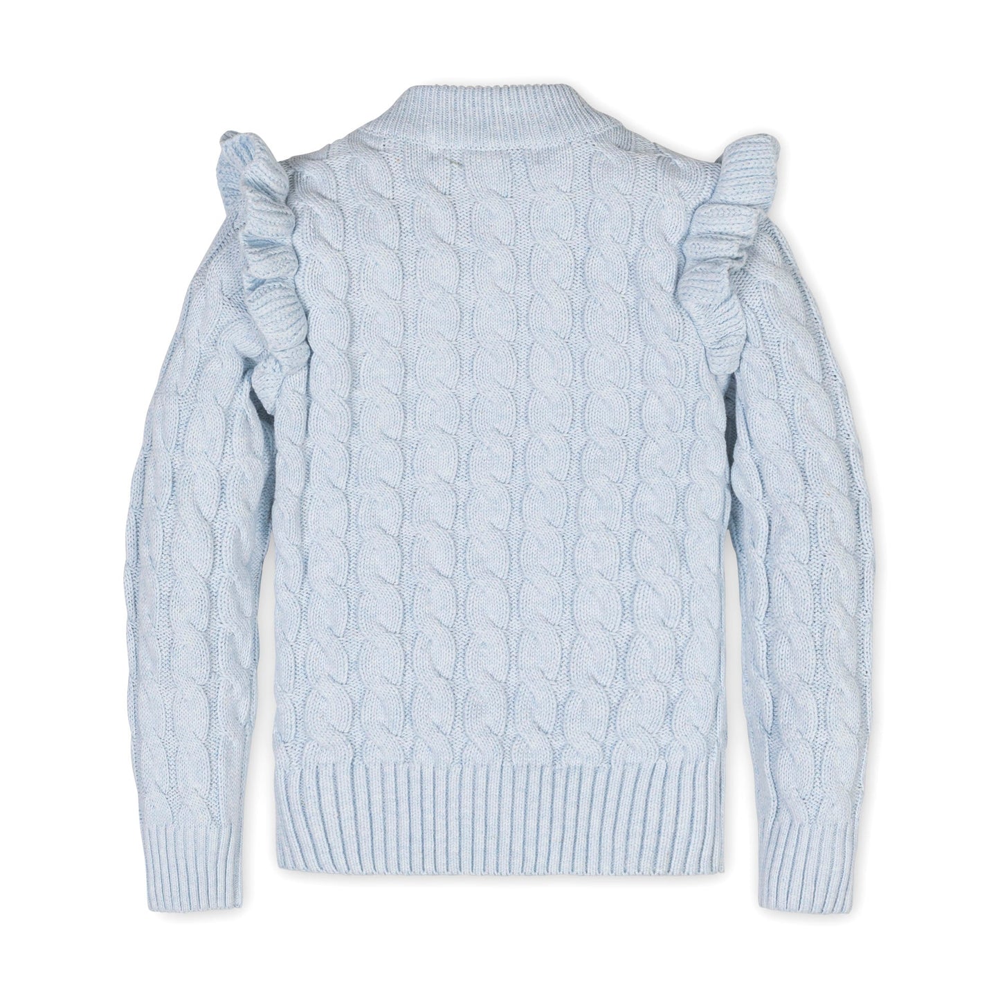 Organic Cotton Blue Cable knit Mock Neck Ruffle Sweater