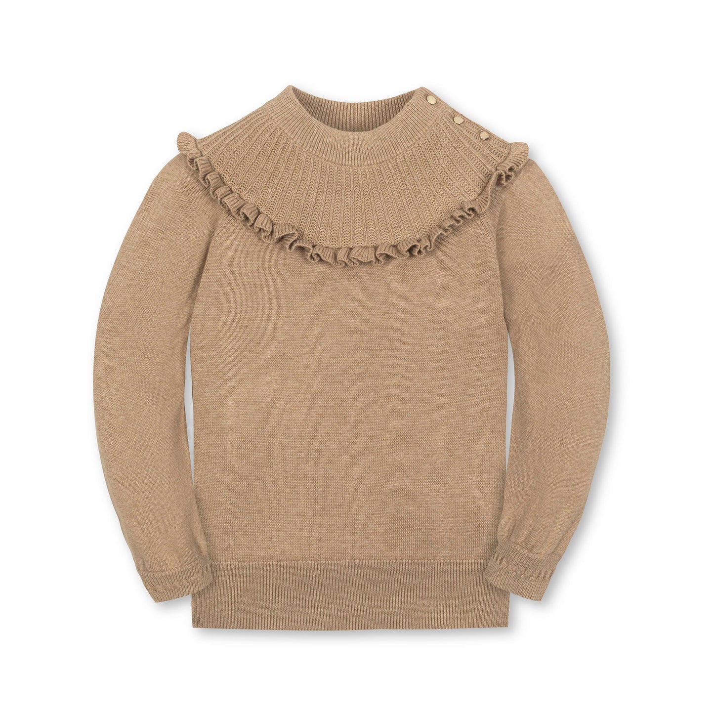 Organic Cotton Neutral Beige Mock Neck Ruffle Sweater