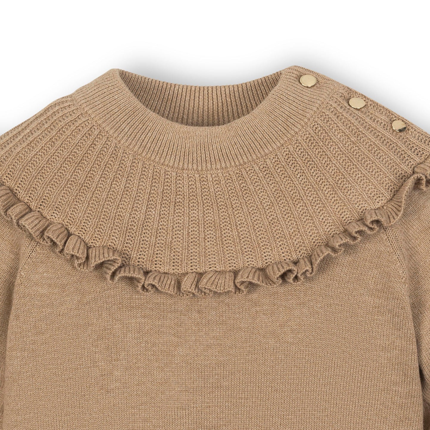 Organic Cotton Neutral Beige Mock Neck Ruffle Sweater