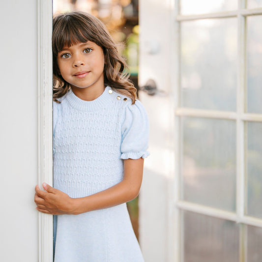 Organic Cotton Blue Puff Sleeve Sweater Dress