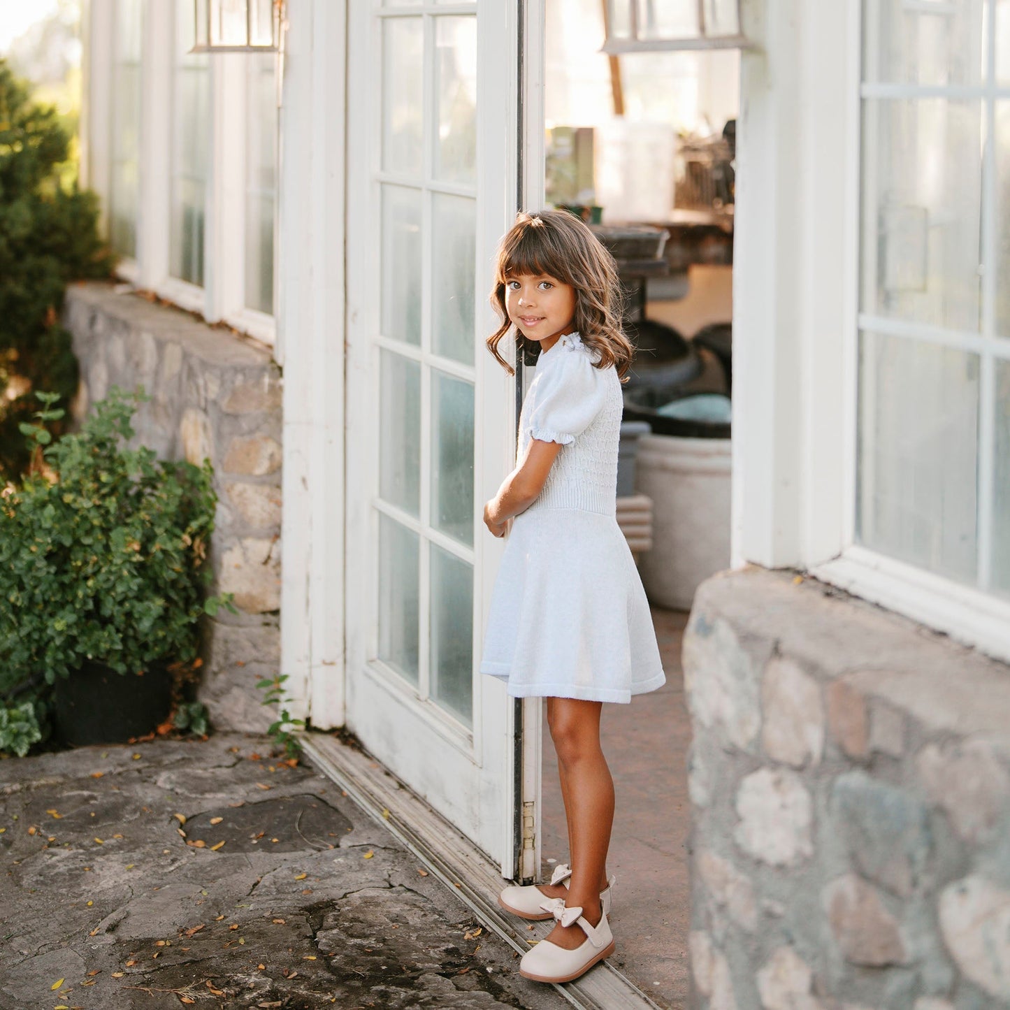 Organic Cotton Blue Puff Sleeve Sweater Dress