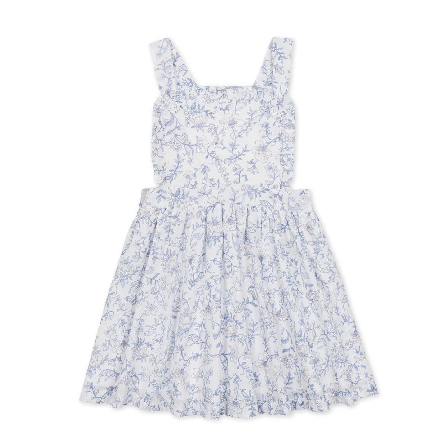 Organic Cotton Blue & White Floral Ruffle Apron Dress