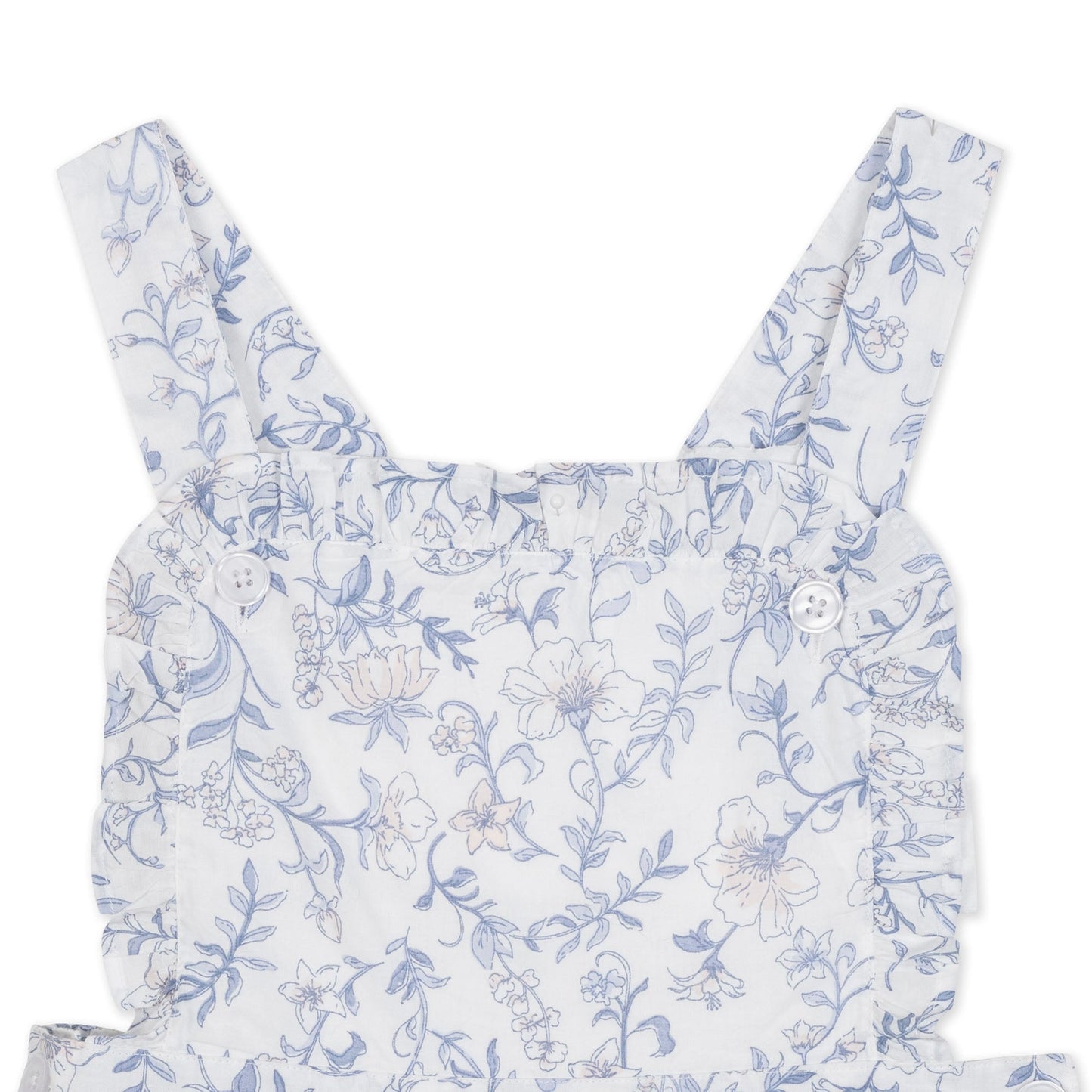 Organic Cotton Blue & White Floral Ruffle Apron Dress