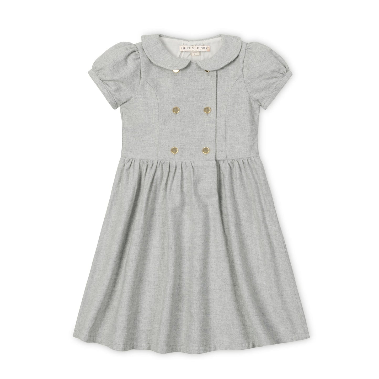 Organic Cotton Short Sleeve Double-Breasted Gray Flannel Dress