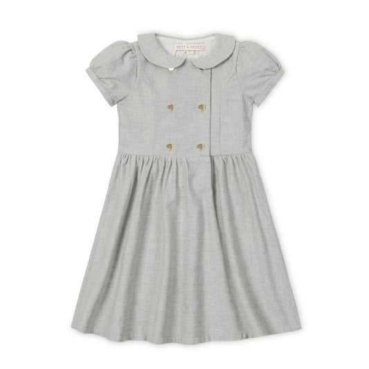 Organic Cotton Short Sleeve Double-Breasted Gray Flannel Dress