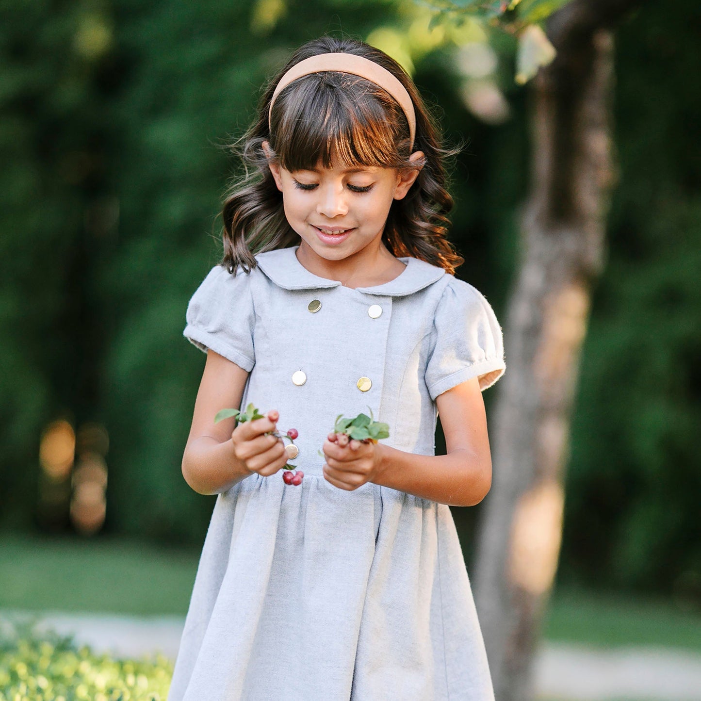 Organic Cotton Short Sleeve Double-Breasted Gray Flannel Dress