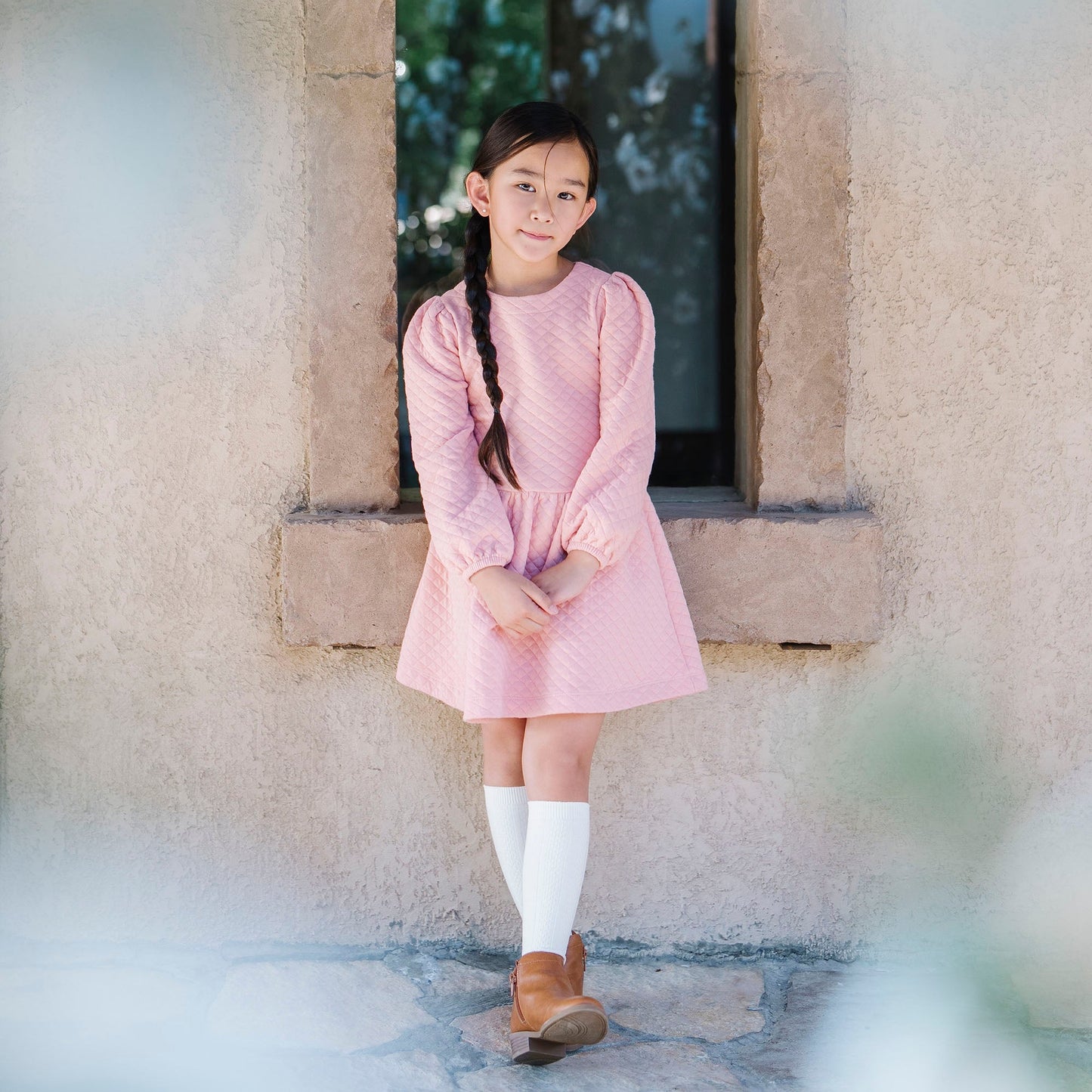 Organic Cotton Pink Quilted Drop Waist Dress