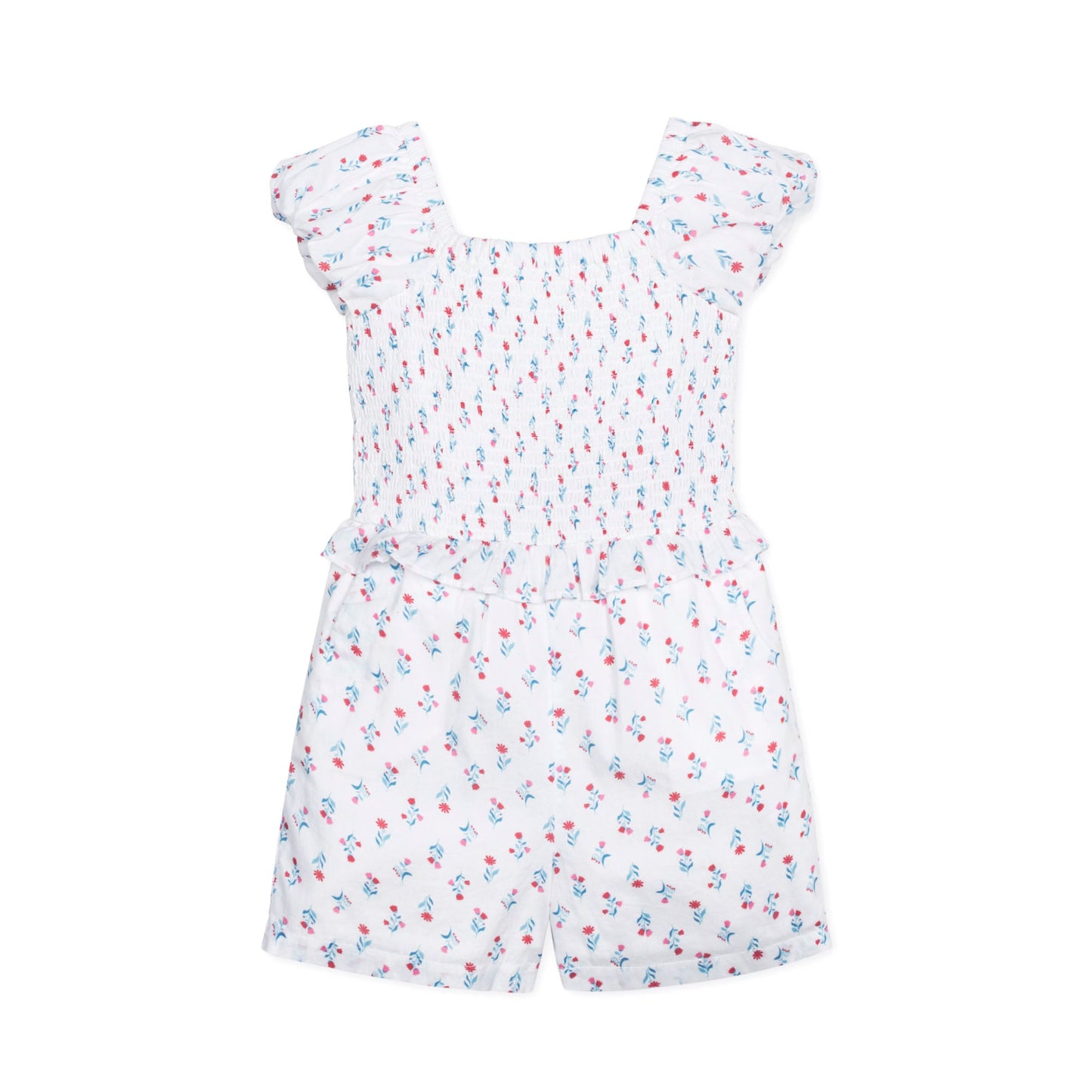 Organic Cotton Floral Puff Sleeve Smocked Romper