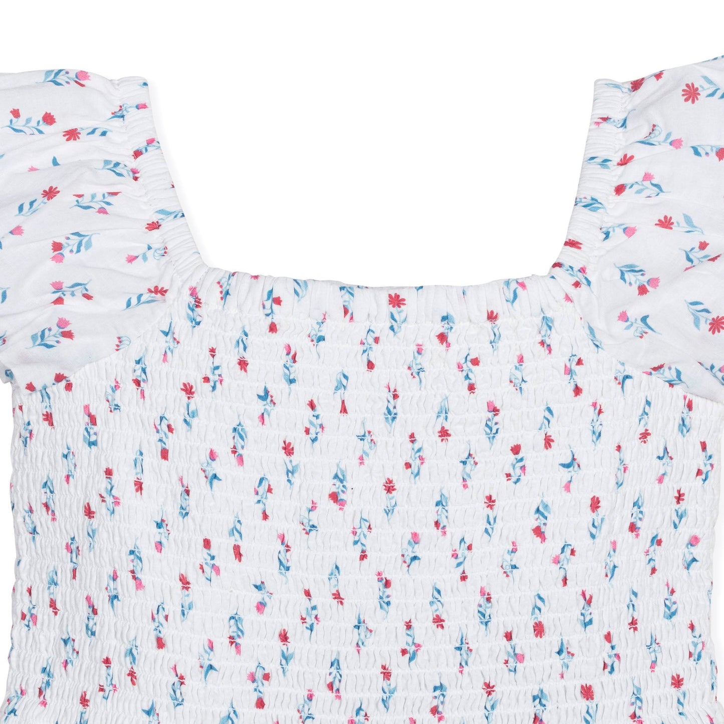 Organic Cotton Floral Puff Sleeve Smocked Romper