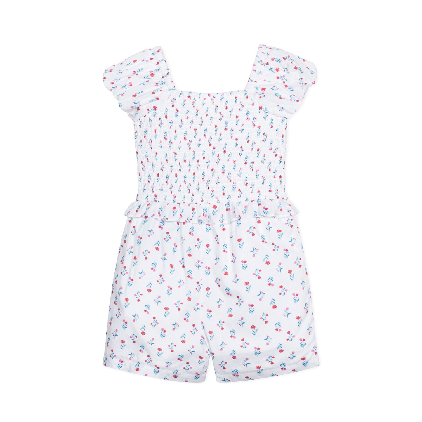 Organic Cotton Floral Puff Sleeve Smocked Romper