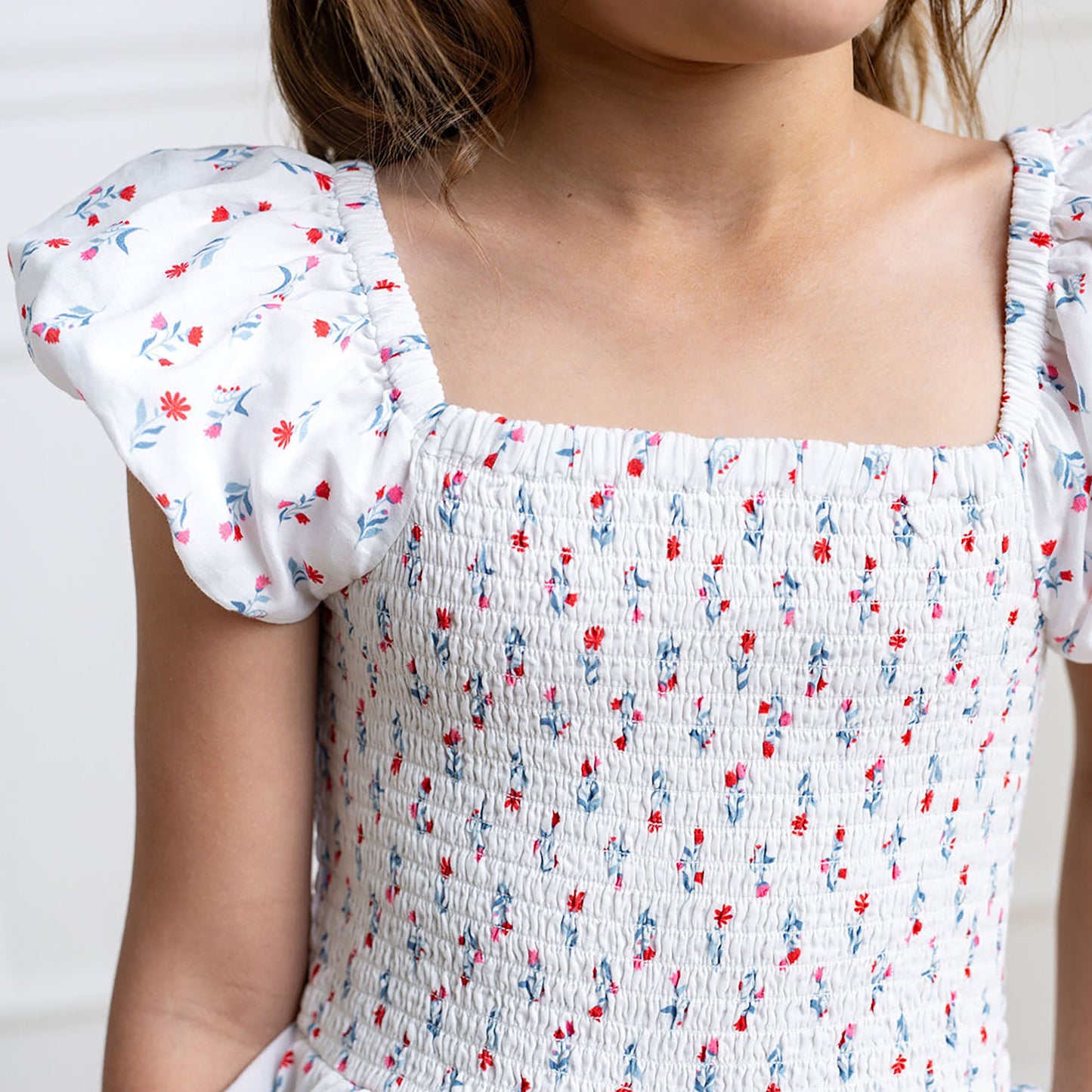 Organic Cotton Floral Puff Sleeve Smocked Romper