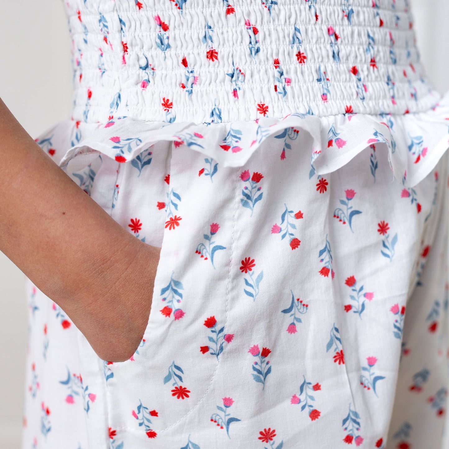 Organic Cotton Floral Puff Sleeve Smocked Romper