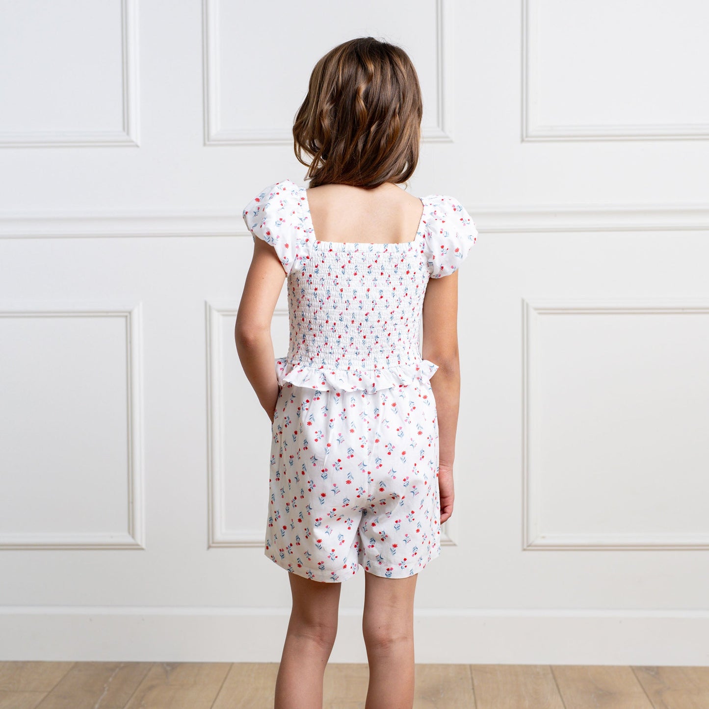 Organic Cotton Floral Puff Sleeve Smocked Romper