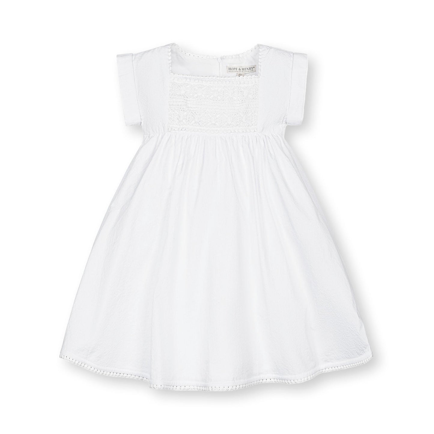 Organic Cotton White Seersucker Empire Waist Dress