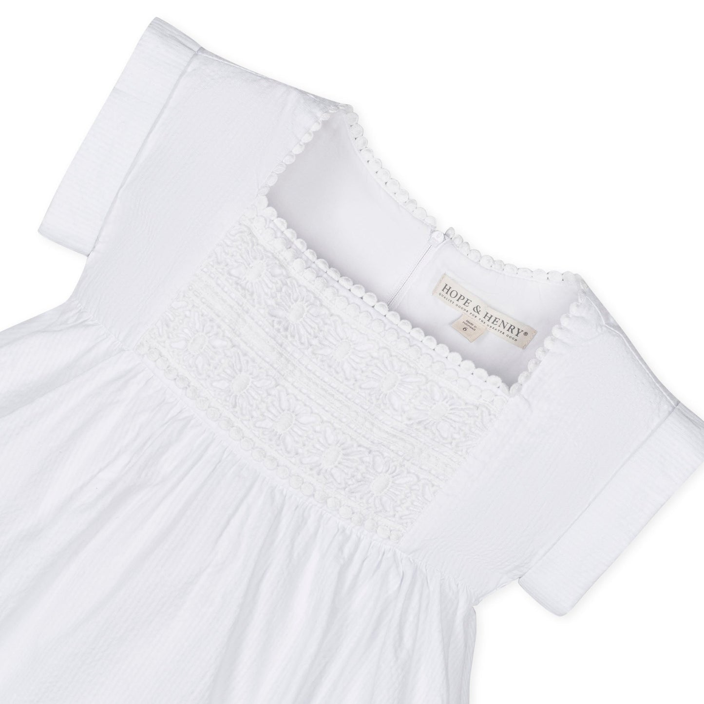 Organic Cotton White Seersucker Empire Waist Dress