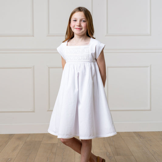 Organic Cotton White Seersucker Empire Waist Dress