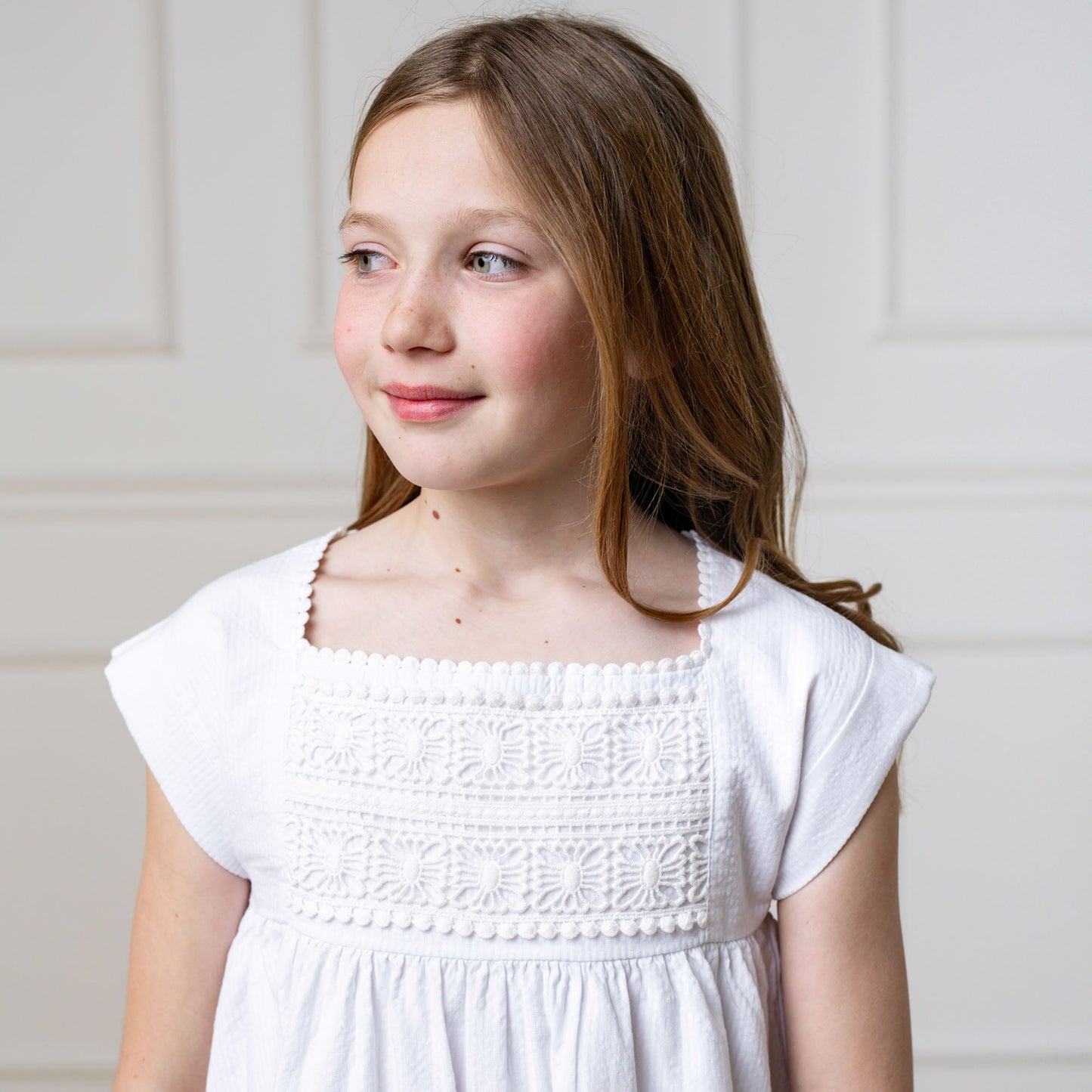 Organic Cotton White Seersucker Empire Waist Dress