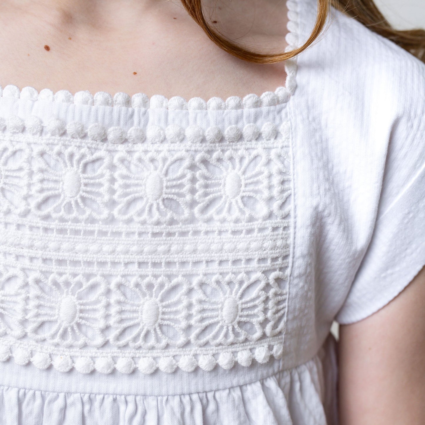 Organic Cotton White Seersucker Empire Waist Dress